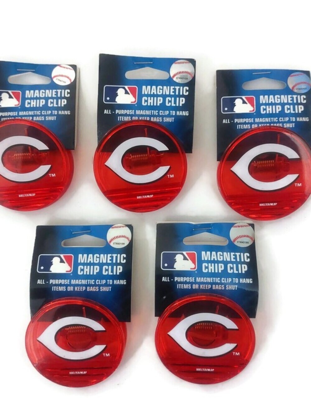 Lot of 5 Cincinnati Reds Magnetic Chip Clip Kitchen Fridge Magnet Red Boelter